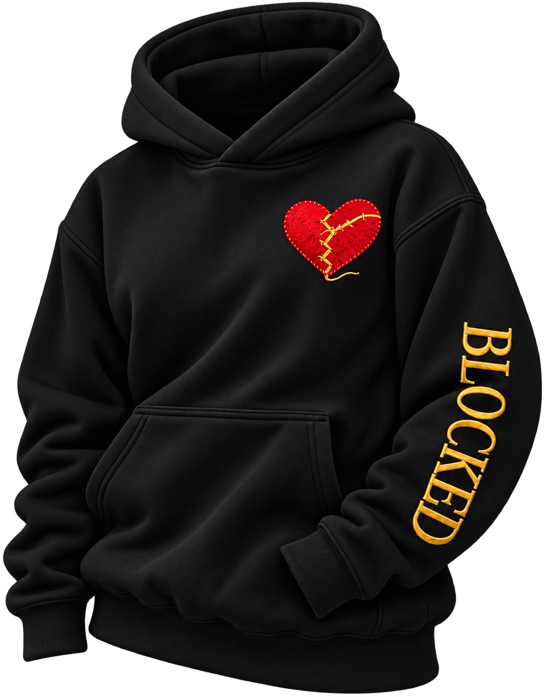 SELF-LOVE black hoodie with mended heart